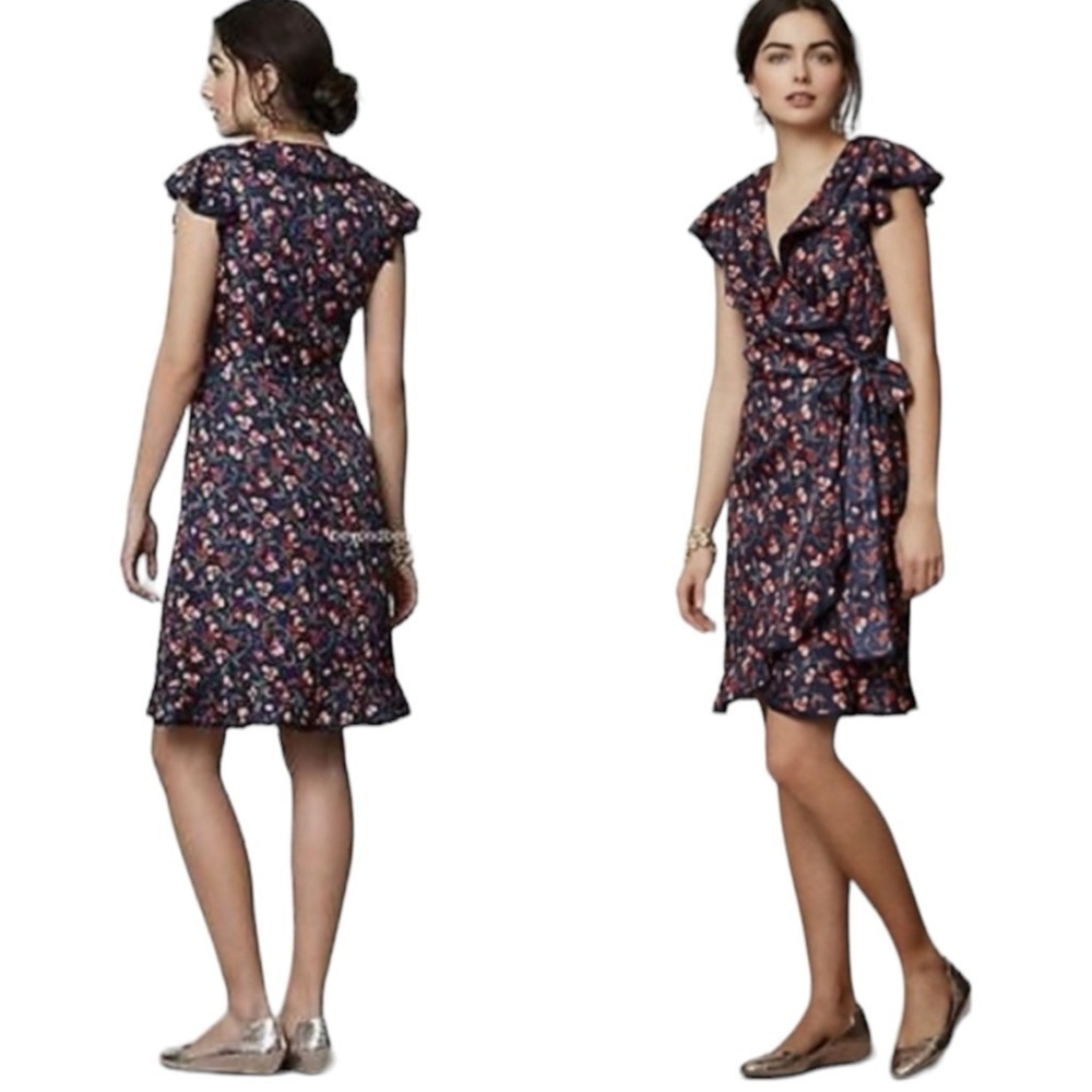 Hi There By Karen Walker Faux Wrap Ruffle V Neck Novelty Cherry Print Dress SZ 8